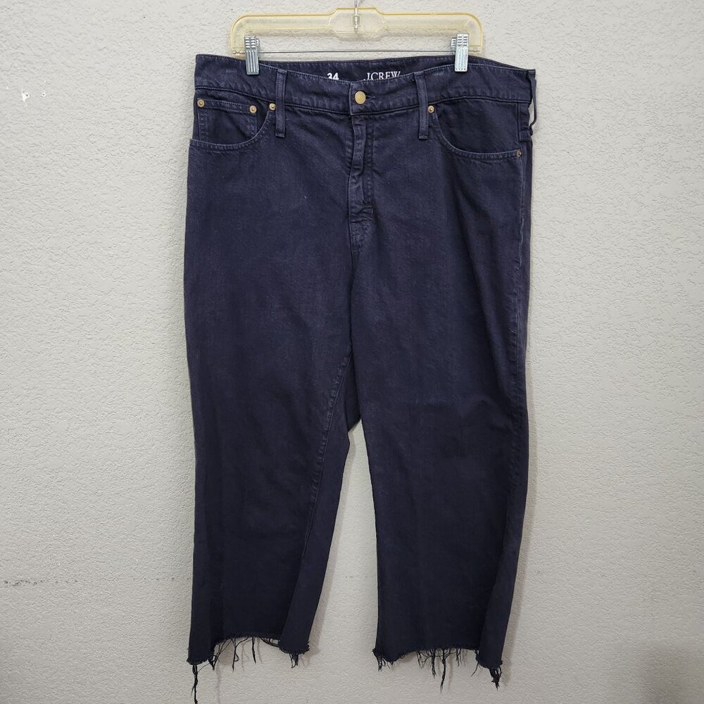 J. Crew Jeans Size 34 Mens Slim Wide Leg Cropped Raw Hem Indigo Blue Skater